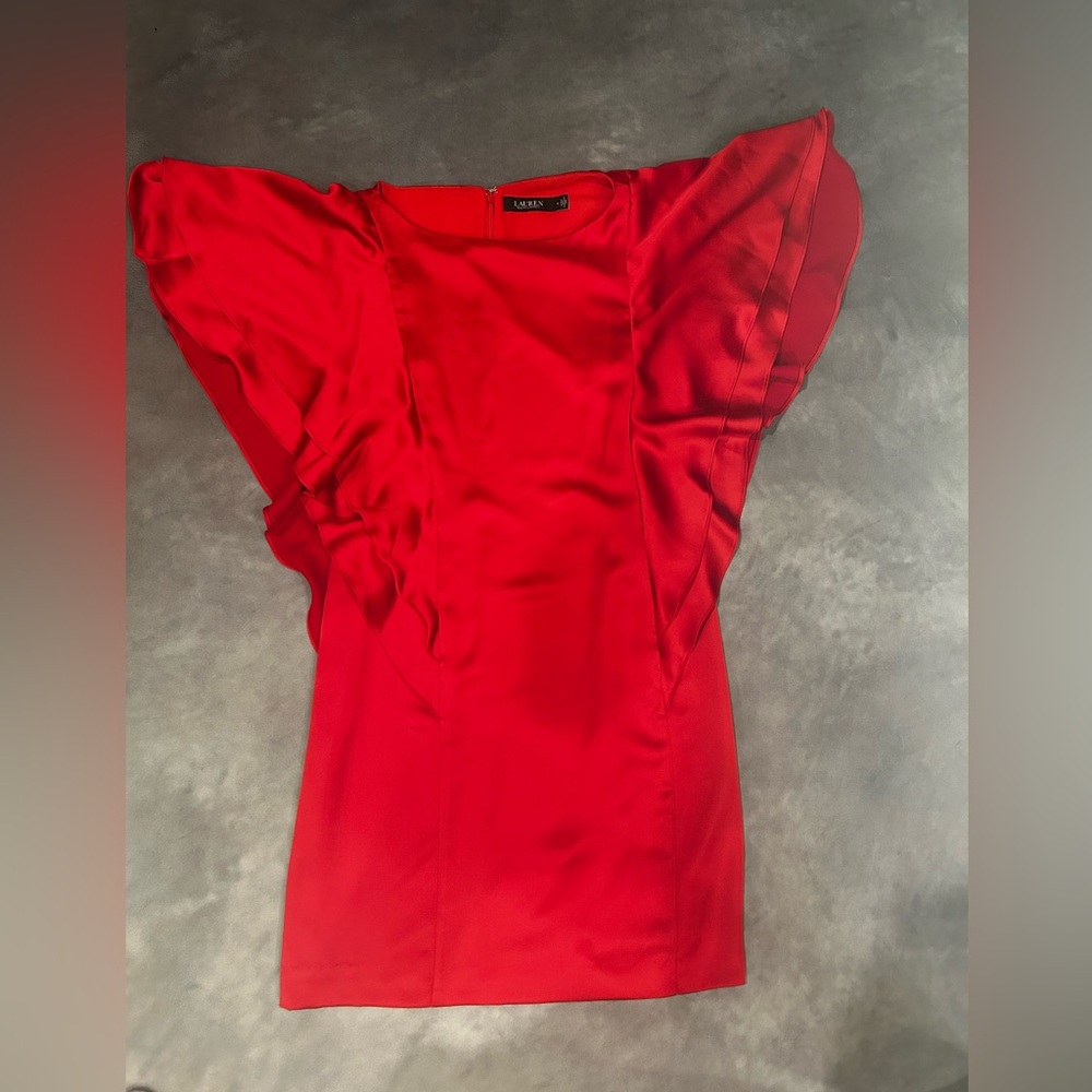 Lauren Ralph Lauren Black Label Red Ruffle Sleeve Mini Dress